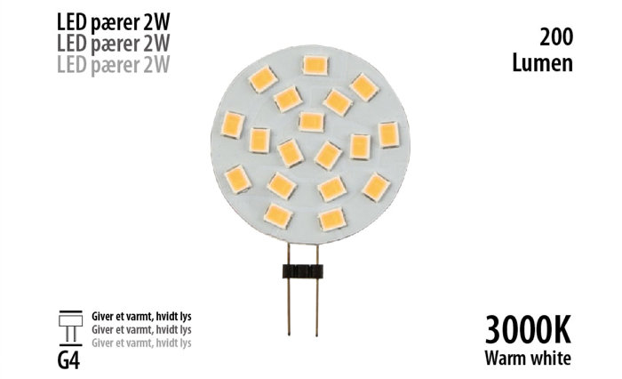 LED-stiftpære 2 W G4 - 1 stk.